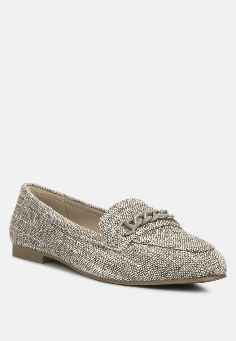 women chain embellished loafers#color_khaki