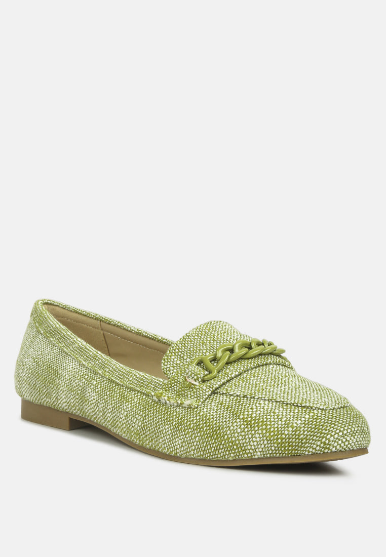 women chain embellished loafers#color_green