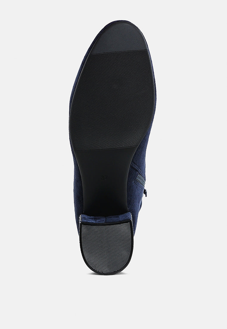 women embellished rhinestones block heel boots#color_navy