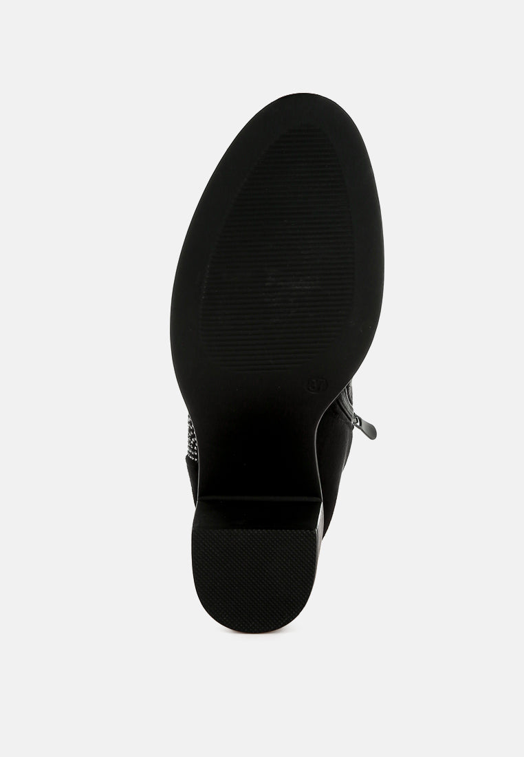 women rhinestone studded slouchy ankle boots#color_black