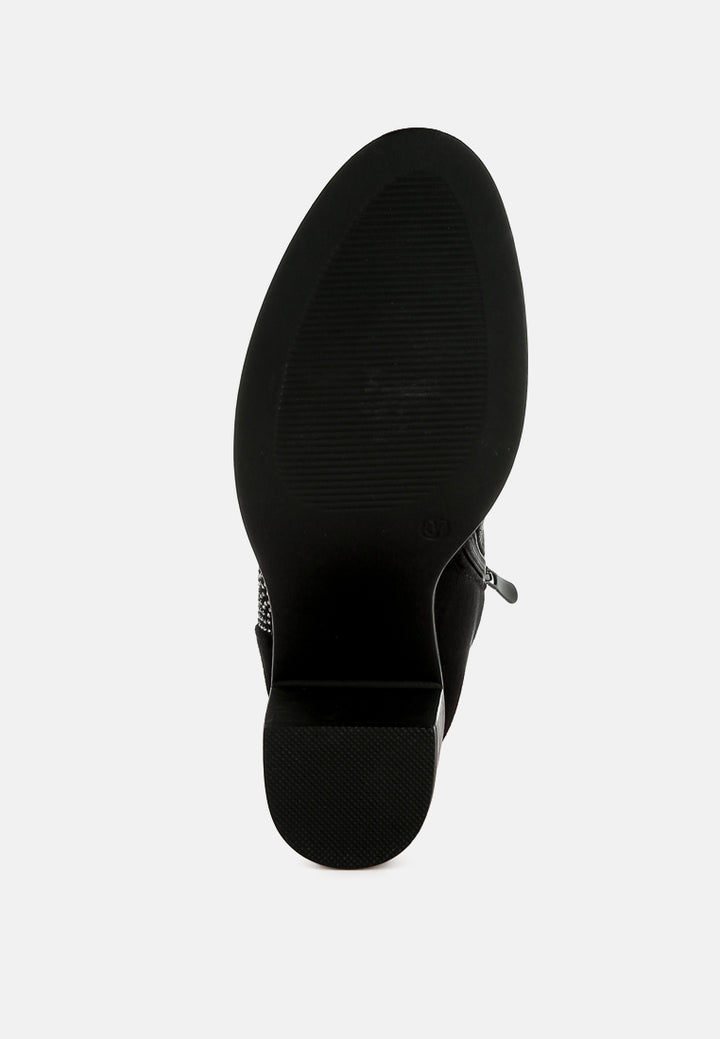 women rhinestone studded slouchy ankle boots#color_black