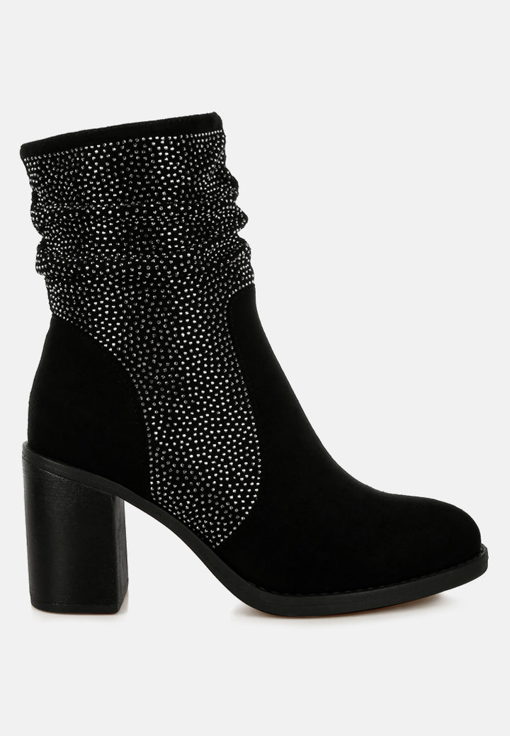 women rhinestone studded slouchy ankle boots#color_black