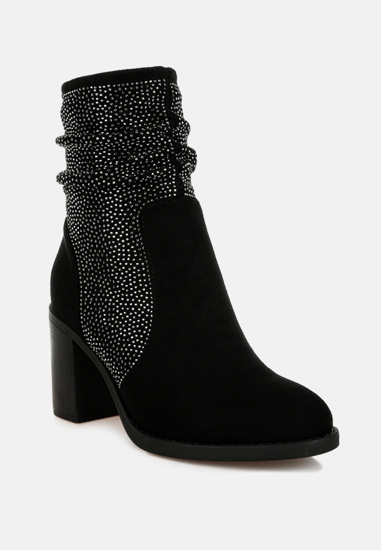 women rhinestone studded slouchy ankle boots#color_black
