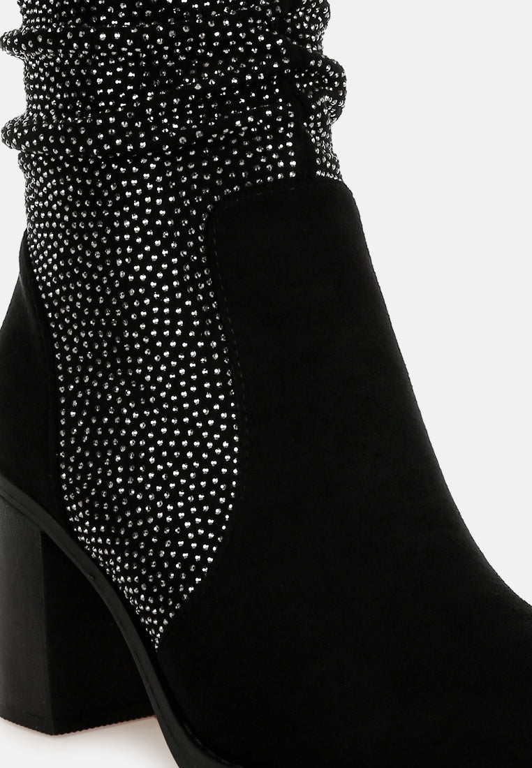 women rhinestone studded slouchy ankle boots#color_black