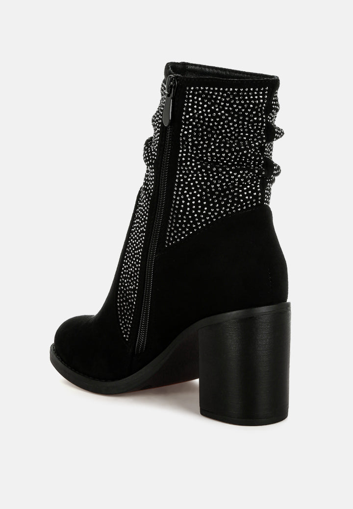 women rhinestone studded slouchy ankle boots#color_black