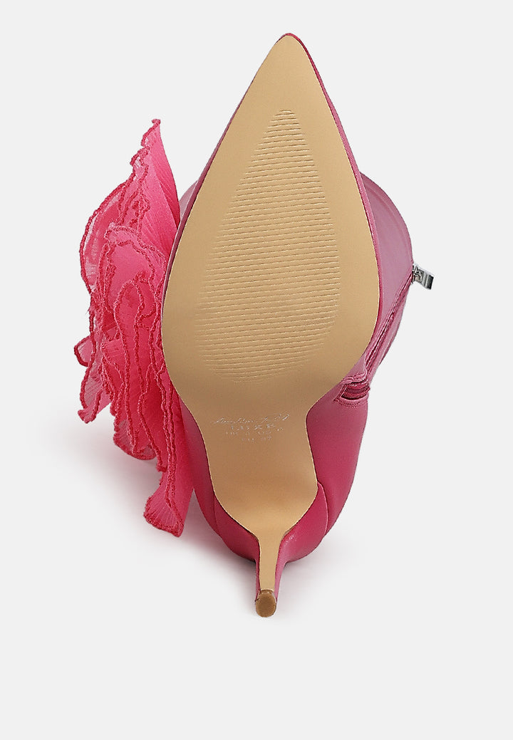 women sheer big rose detail long boots#color_fuchsia