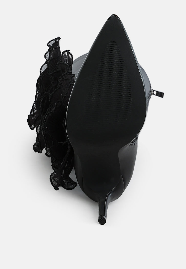 women sheer big rose detail long boots#color_black