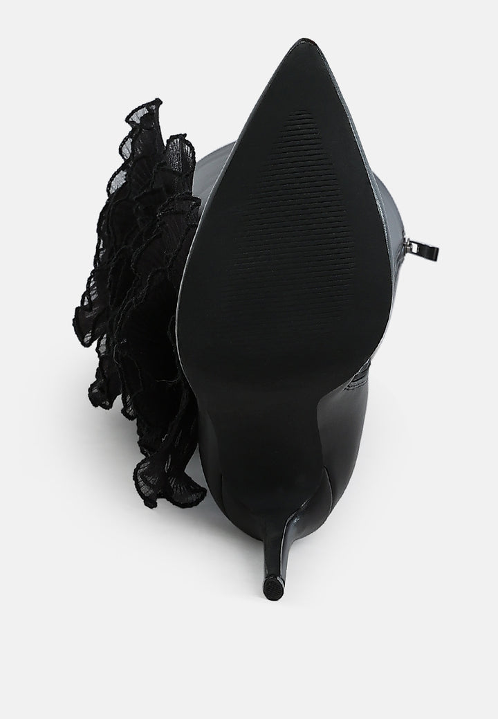 women sheer big rose detail long boots#color_black