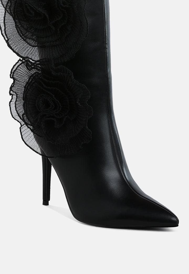 women sheer big rose detail long boots#color_black