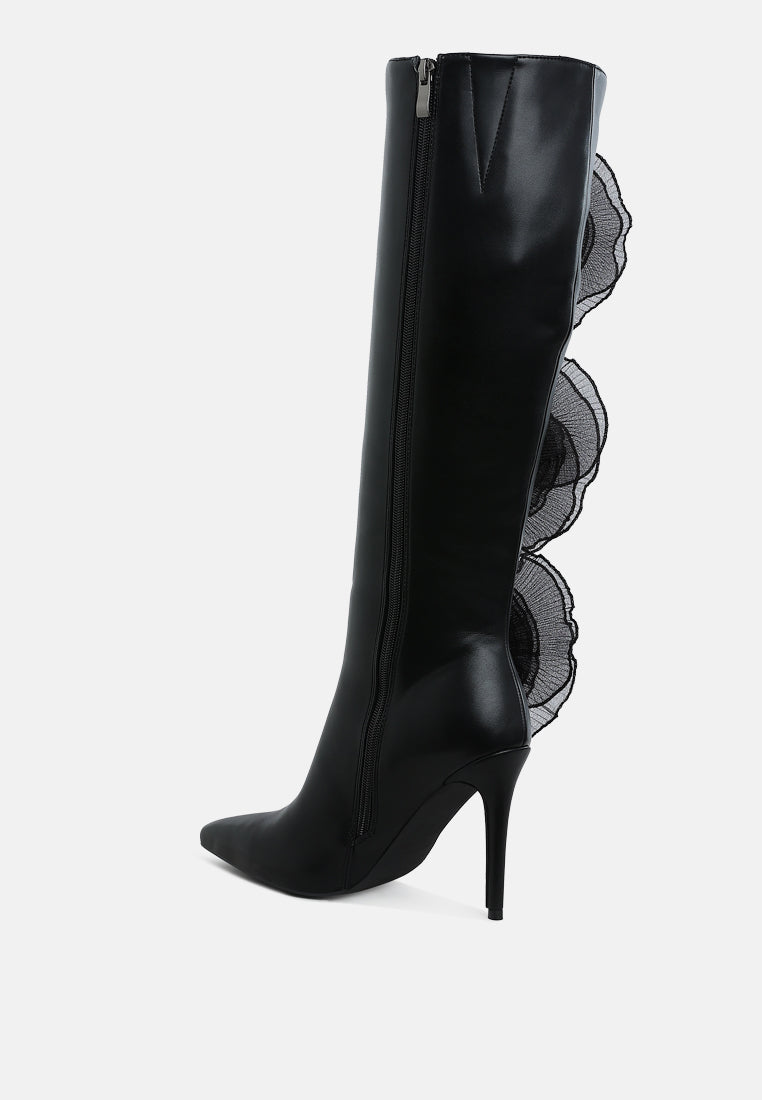 women sheer big rose detail long boots#color_black