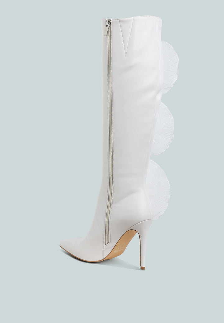 women sheer big rose detail long boots#color_white