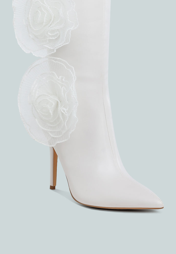 women sheer big rose detail long boots#color_white