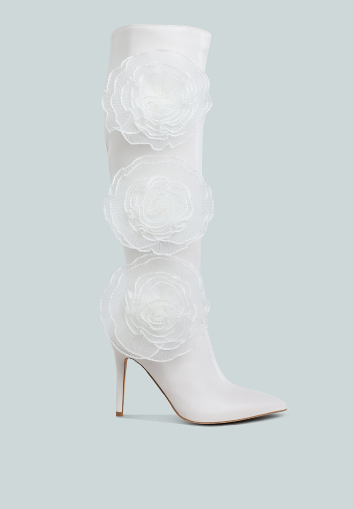 women sheer big rose detail long boots#color_white