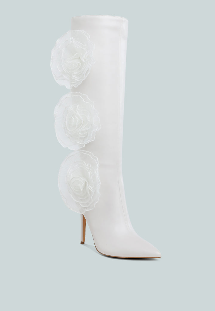women sheer big rose detail long boots#color_white