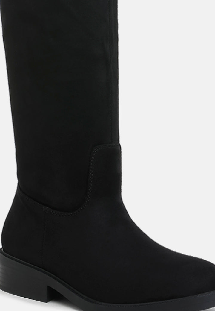 women round toe microfiber calf boots#color_black