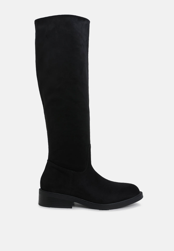 women round toe microfiber calf boots#color_black