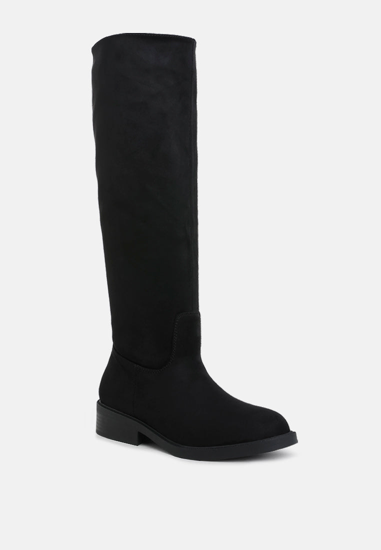 women round toe microfiber calf boots#color_black