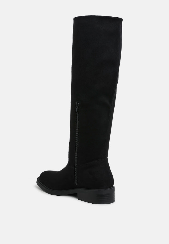women round toe microfiber calf boots#color_black