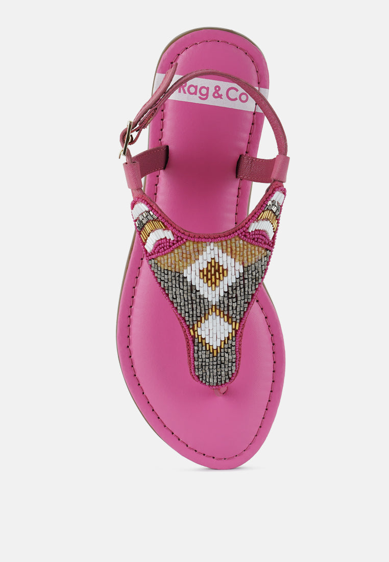women pin buckle beaded flat sandals#color_fuchsia