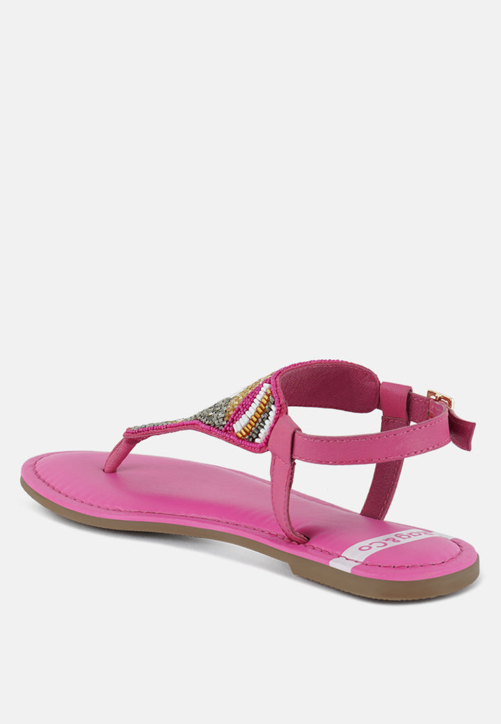 women pin buckle beaded flat sandals#color_fuchsia