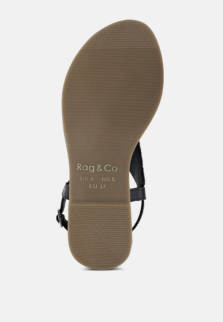 women pin buckle beaded flat sandals#color_black