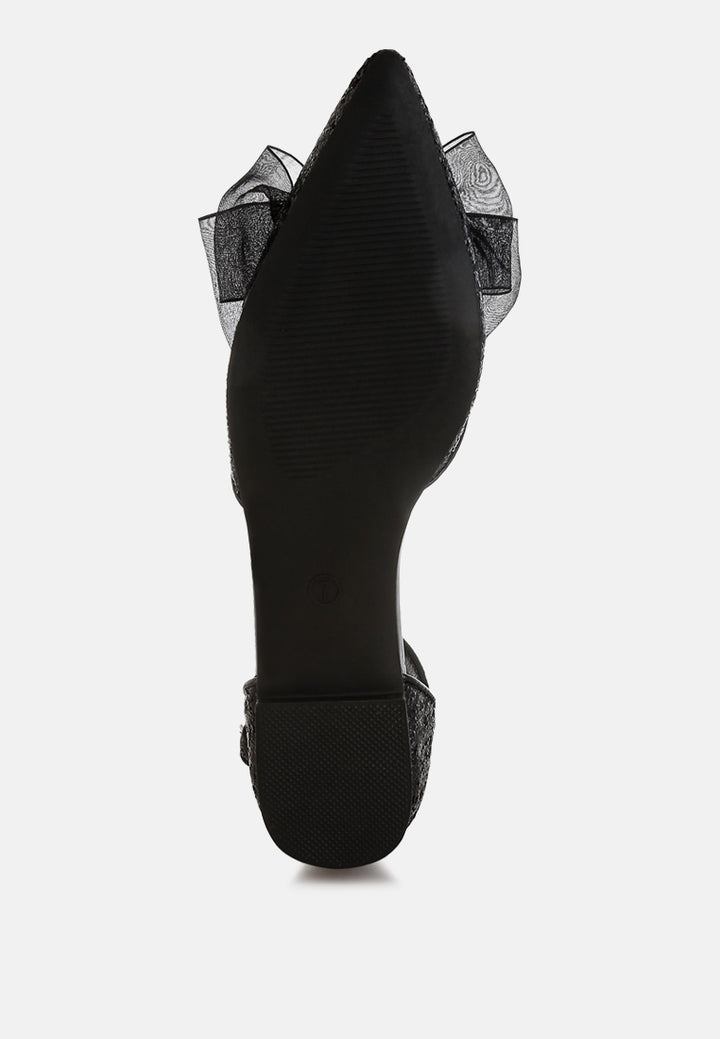 women sheer bow detail glitter flat sandals#color_black