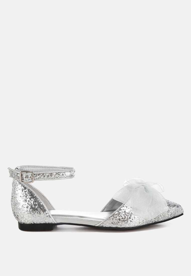 women sheer bow detail glitter flat sandals#color_silver