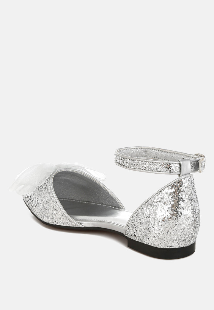 women sheer bow detail glitter flat sandals#color_silver