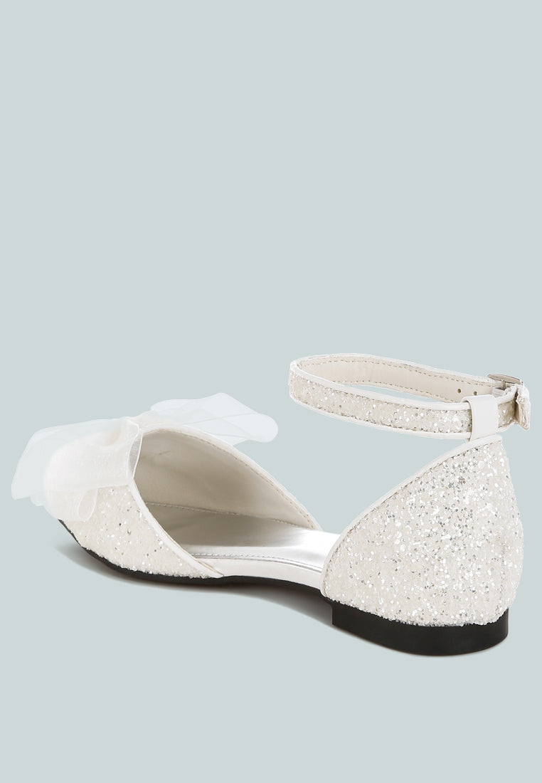 women sheer bow detail glitter flat sandals#color_white