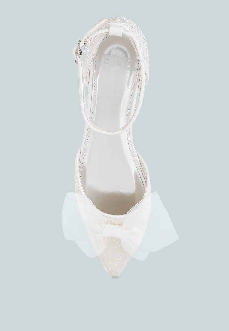 women sheer bow detail glitter flat sandals#color_white