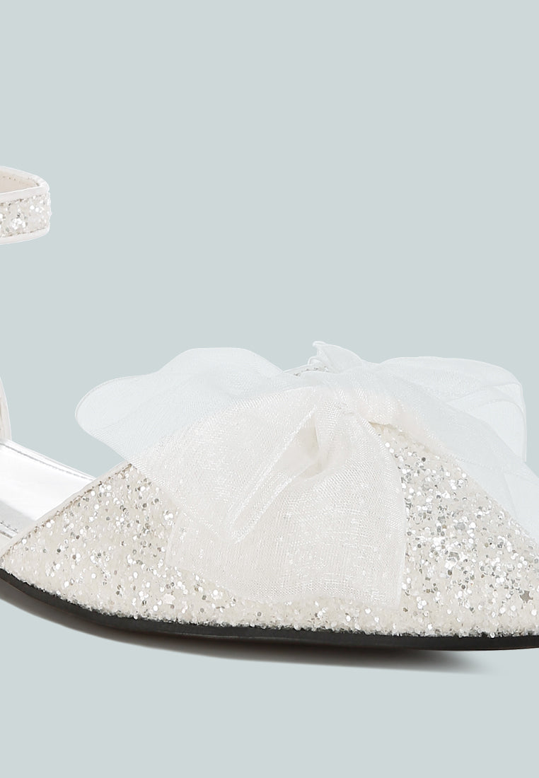 women sheer bow detail glitter flat sandals#color_white
