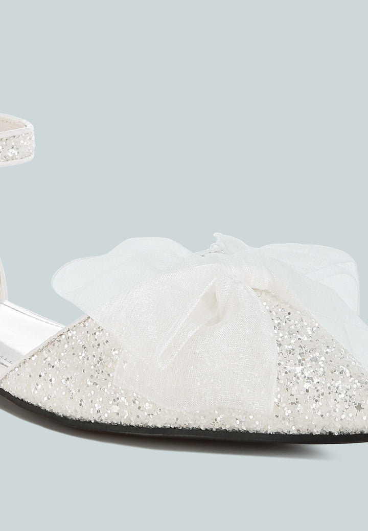women sheer bow detail glitter flat sandals#color_white