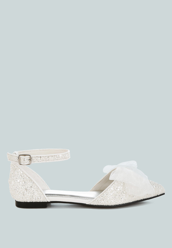 women sheer bow detail glitter flat sandals#color_white