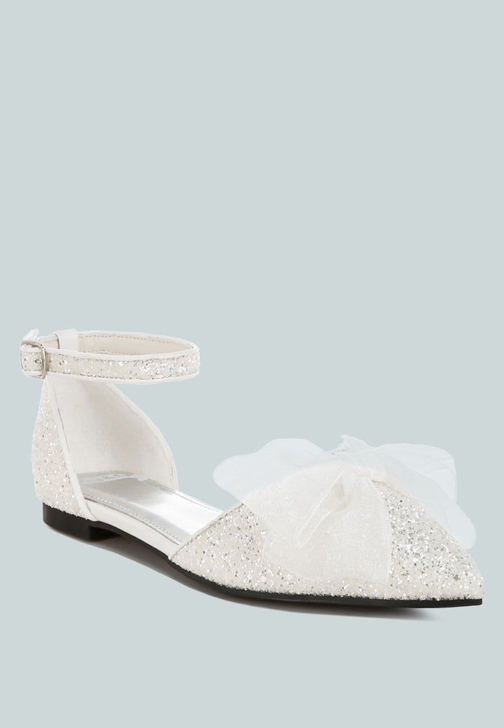 women sheer bow detail glitter flat sandals#color_white