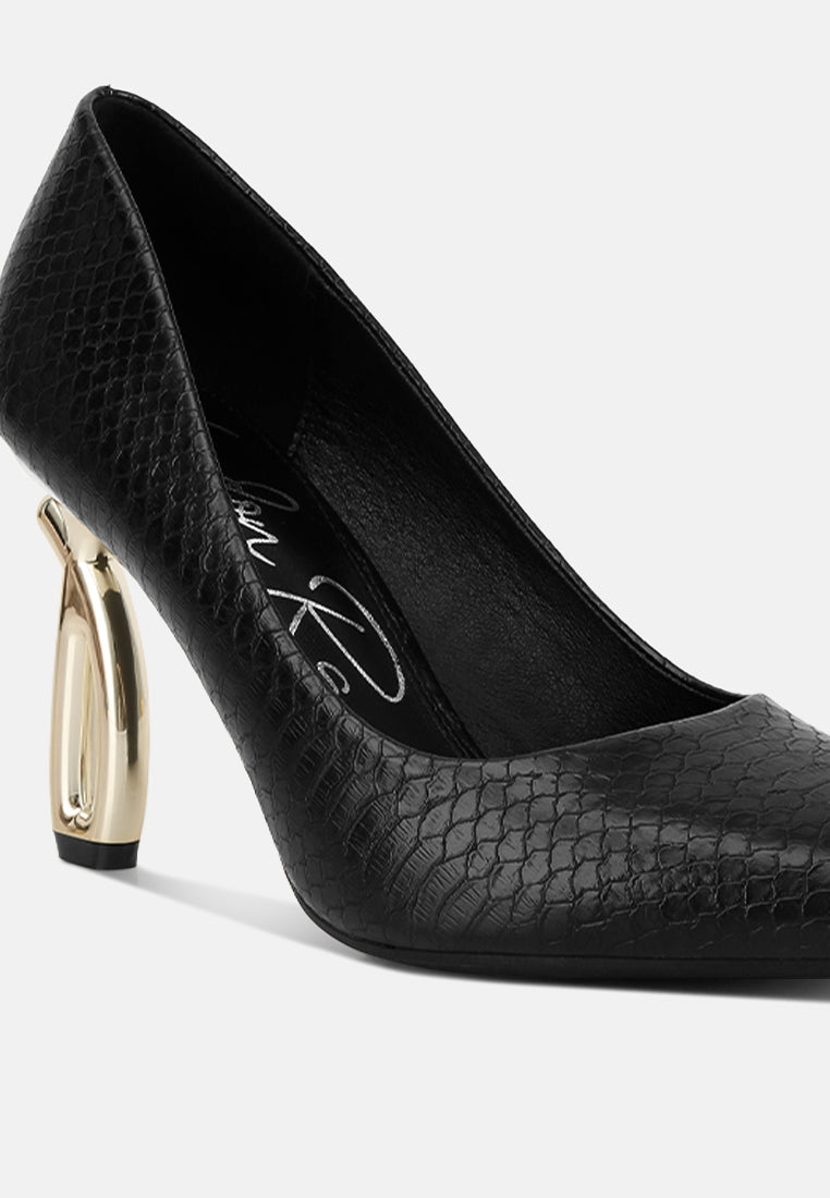 women snake print fantasy heel pumps#color_black