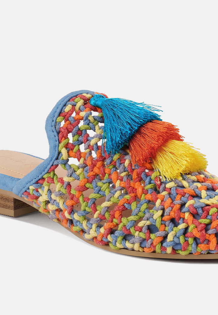 Women Cotton Mesh Tasseled Mules