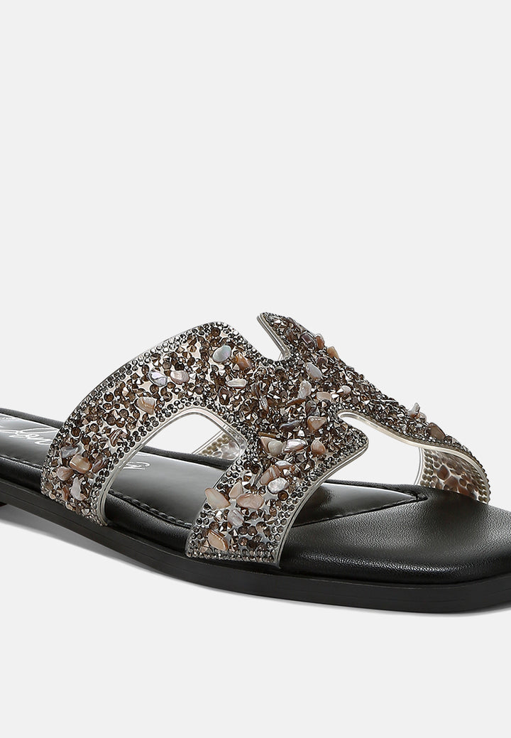 women rhinestone detail cut-out flats#color_black