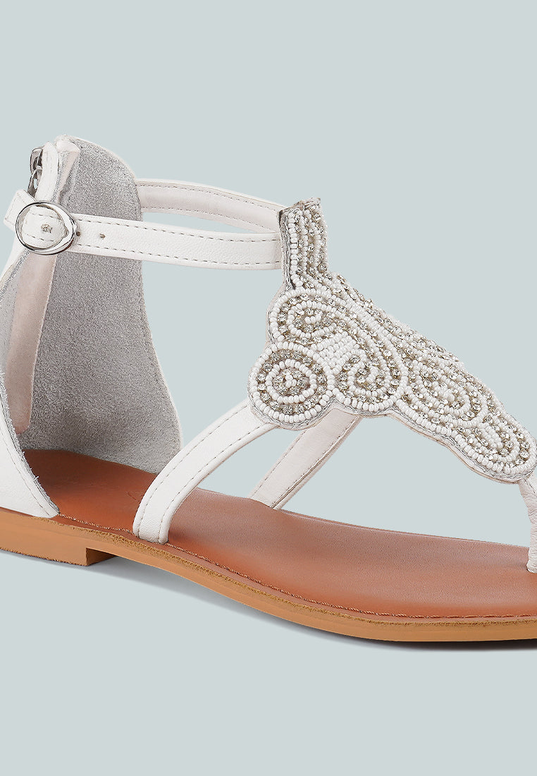 Beads And Rhinestones Flat Sandals