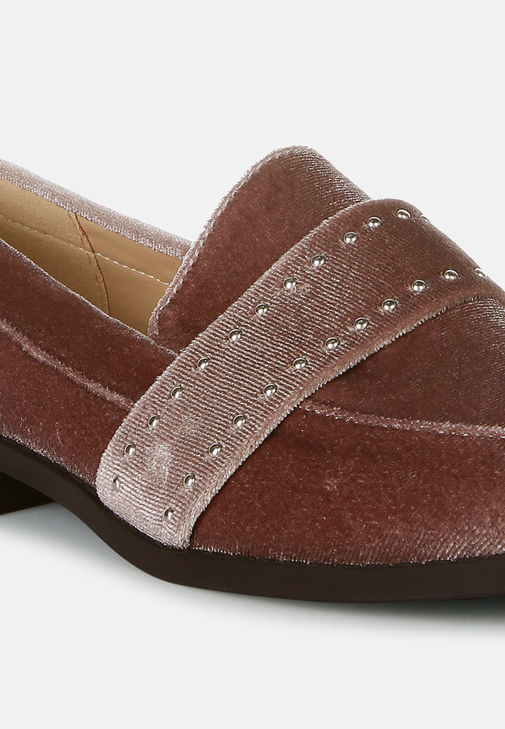 women walkin stud detail velvet loafers#color_taupe