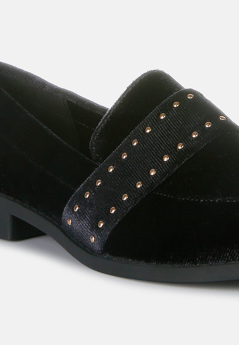 women walkin stud detail velvet loafers#color_black