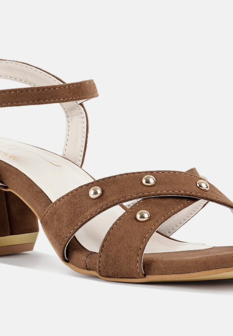 open-toe studded ankle strap sandals#color_tan