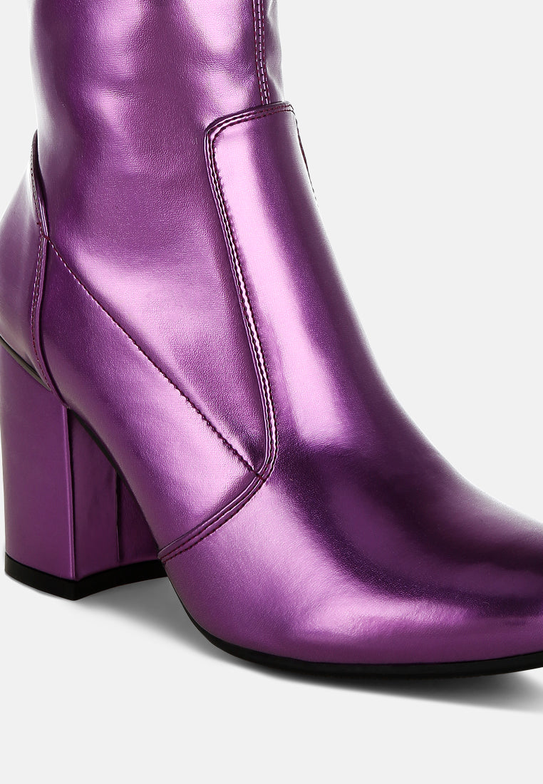 rag & co women metallic pleather sock boots#color_purple