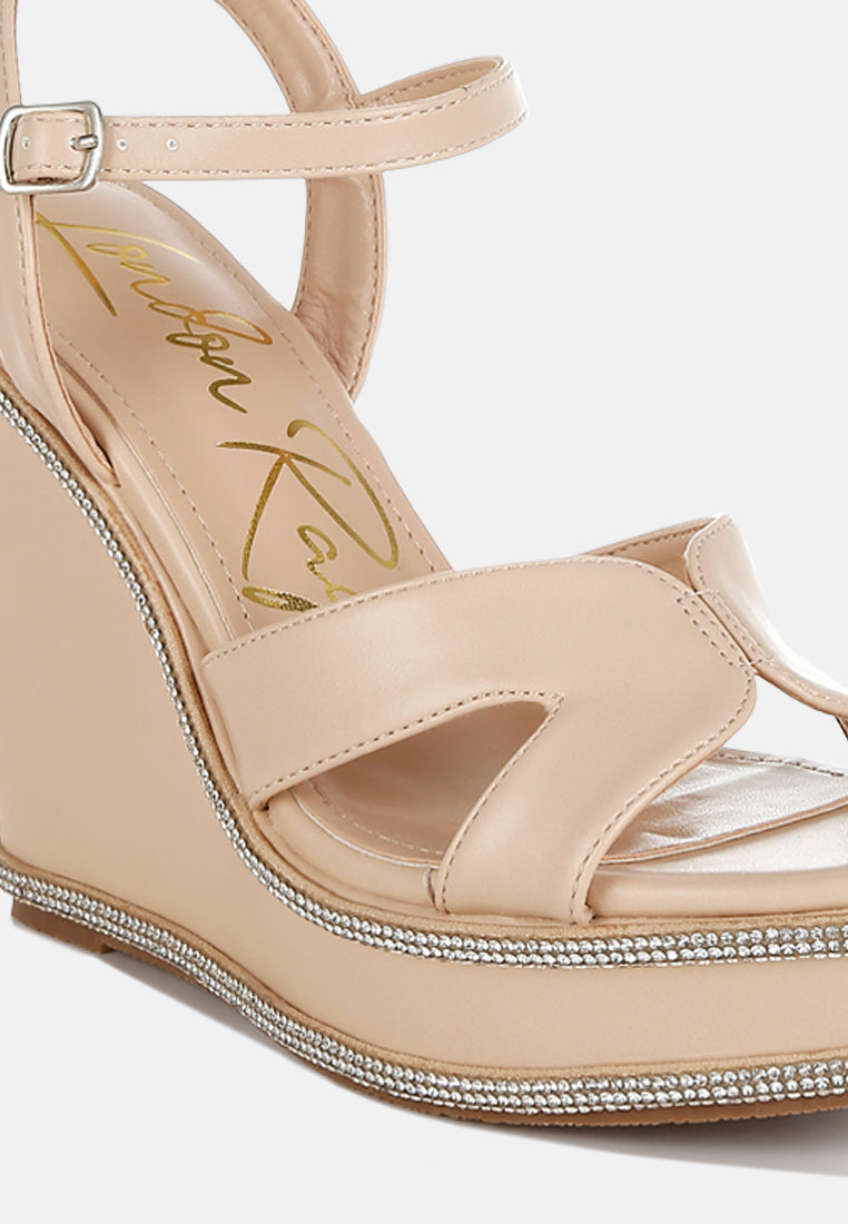 women rhinestones embellished wedge sandals#color_beige