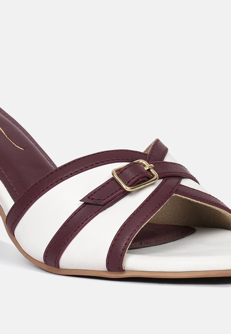 women square-toe flared block heels#color_white-burgundy