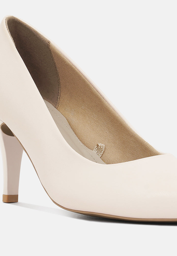 women faux leather stiletto pumps#color_beige