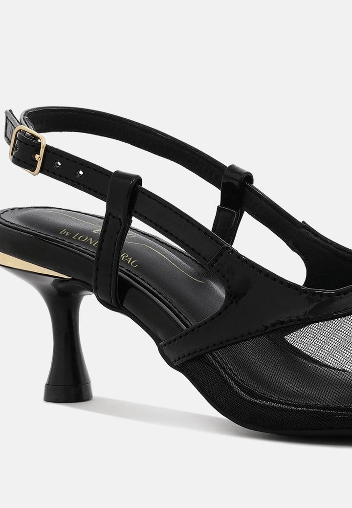 women pointy toe kitten heel slingbacks#color_black