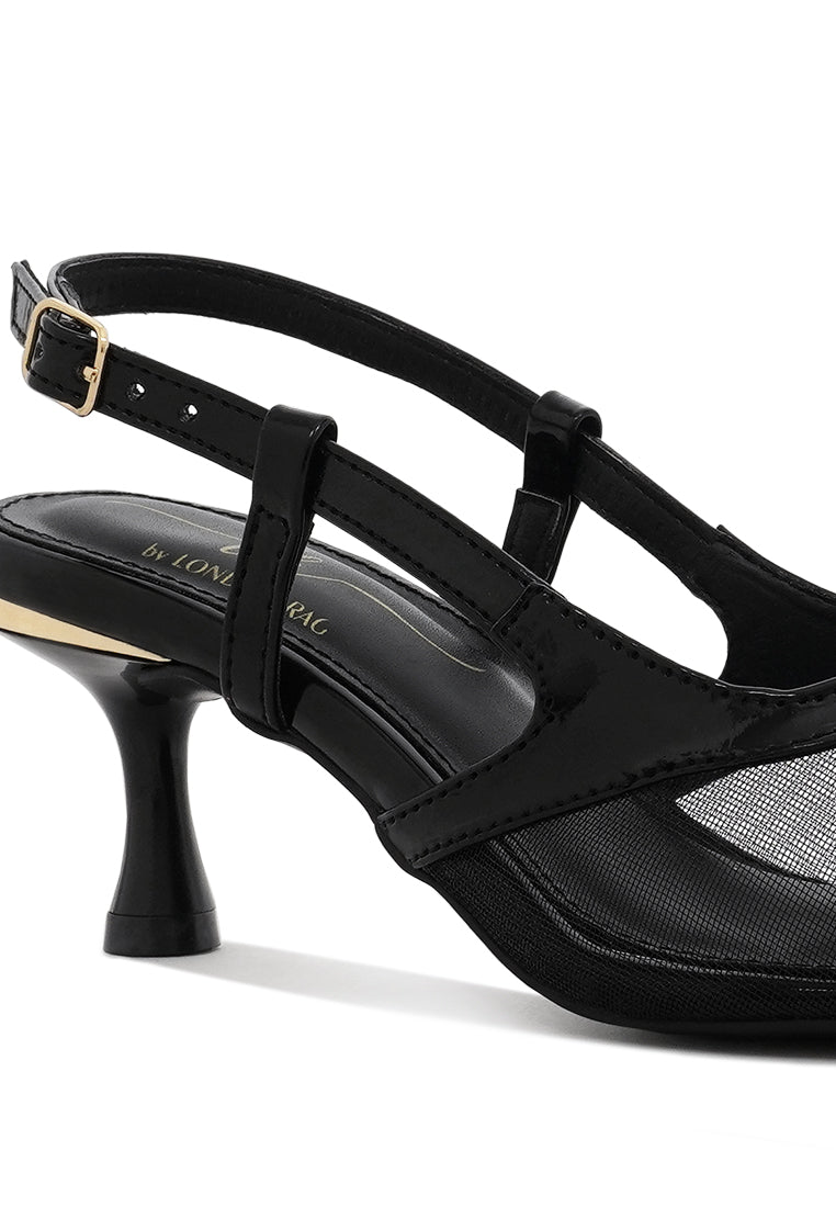women pointy toe kitten heel slingbacks#color_black