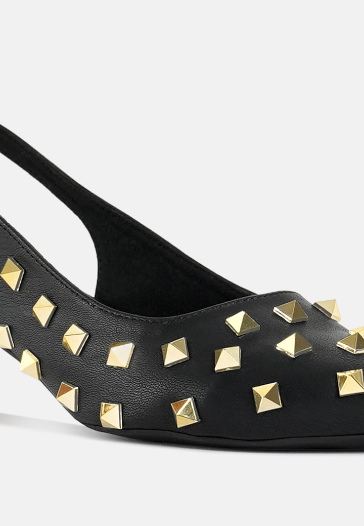 women gold accent studded sandals#color_black