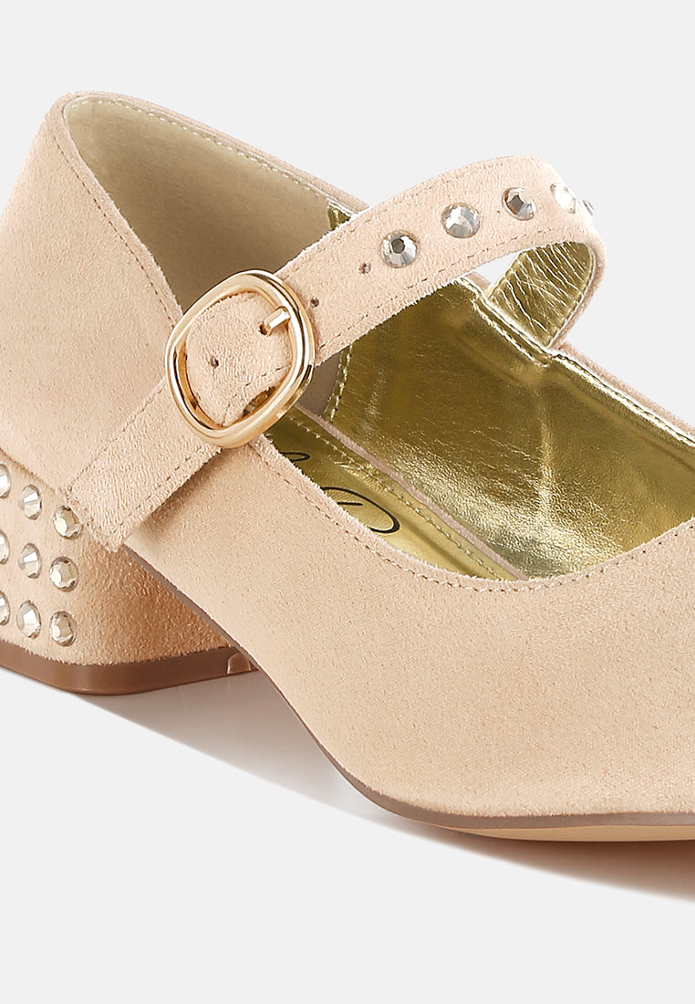women studded mary jane pumps#color_beige