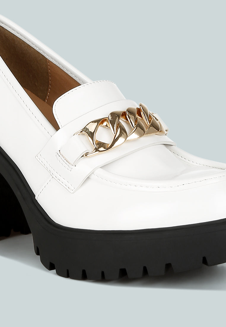 women block heeled chunky loafers#color_white